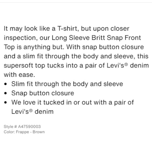 BRITT LONG SLEEVE SNAP FRONT TOP - Frappe/Brown - Picture 6 of 7
